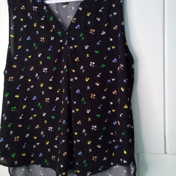 Ann Taylor Blouse Women XL Sleeveless V-Neck Floral Black Colorful - Picture 8 of 16